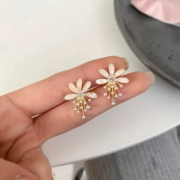 Golden_Gold_Plated_Floral_Simulated_Pearl_Stud_Earrings_For_Women