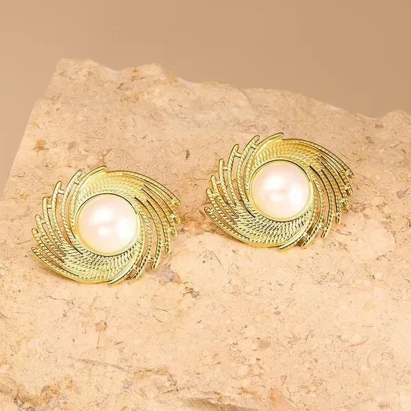 White_Gold_Plated_Simulated_Pearl_Swirl_Stud_Earrings_For_Women
