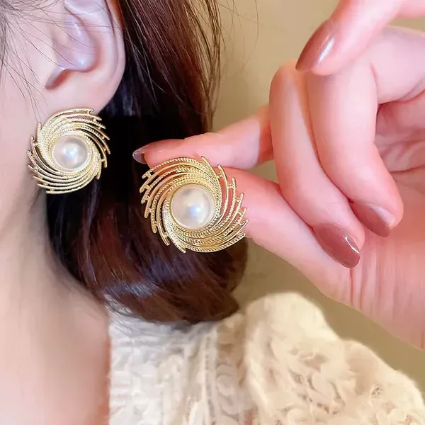White_Gold_Plated_Simulated_Pearl_Swirl_Stud_Earrings_For_Women