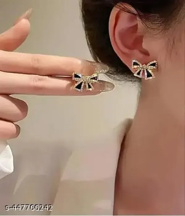 Black_Enamel_Crystal_Bow_Stud_Pearl_Centre_Earrings_For_Women