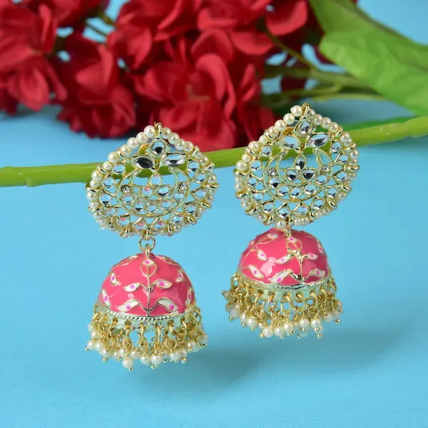Pink_Brass_Stud_Earrings_For_Women