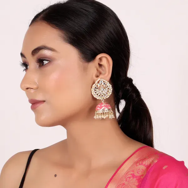 Pink_Brass_Stud_Earrings_For_Women