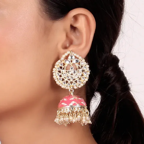 Pink_Brass_Stud_Earrings_For_Women