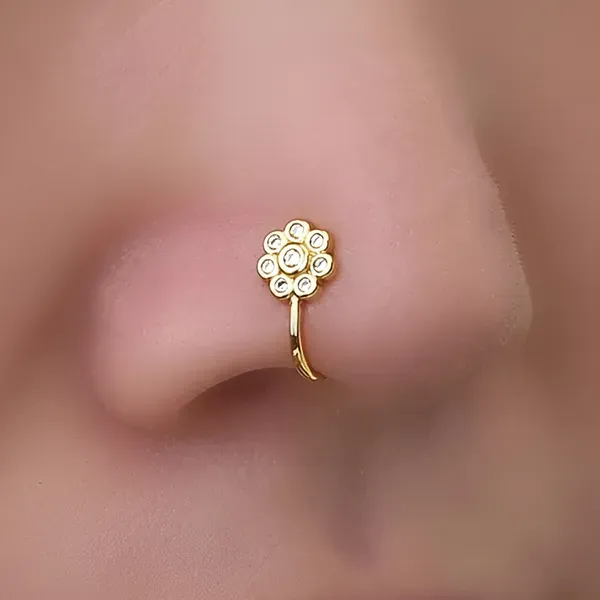 Gold_Plated_Floral_Non-Piercing_U-Shape_Nose_Pin_For_Women