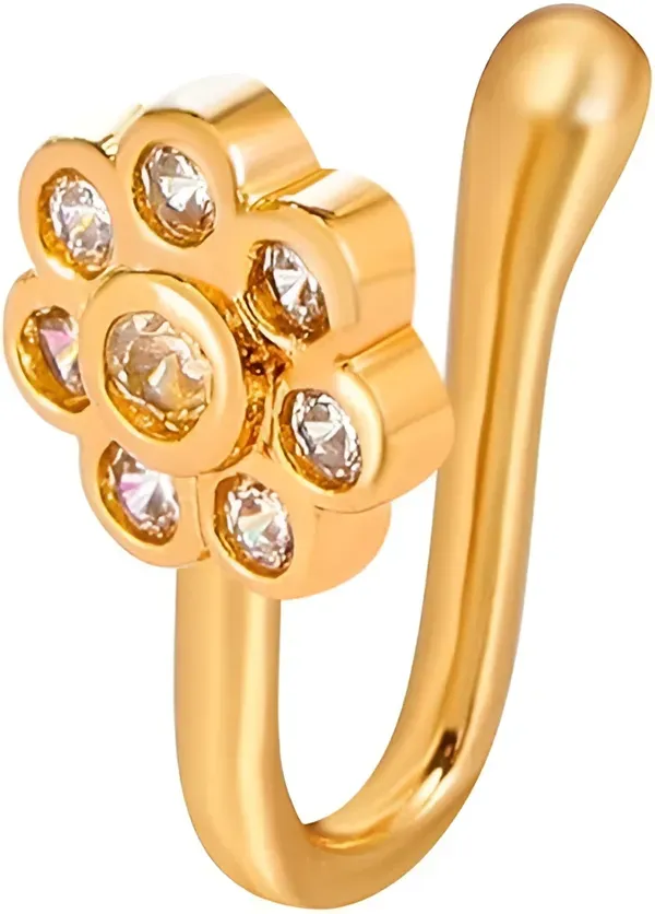 Gold_Plated_Floral_Non-Piercing_U-Shape_Nose_Pin_For_Women
