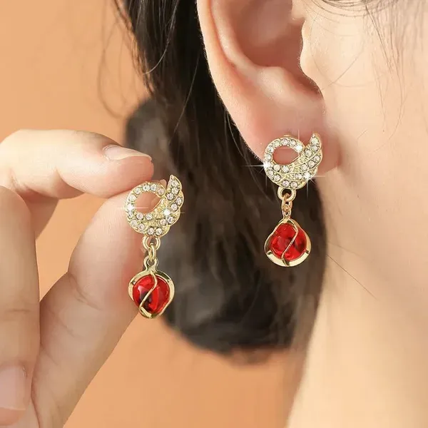 Red_Simulated_Pearl_Gold_Tone_Bead_Drop_Earrings_For_Women