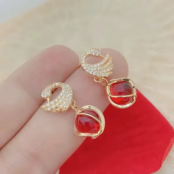 Red_Simulated_Pearl_Gold_Tone_Bead_Drop_Earrings_For_Women