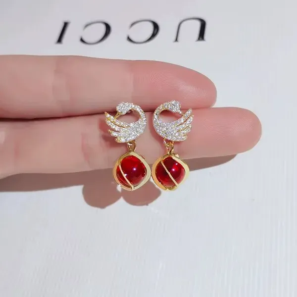 Red_Simulated_Pearl_Gold_Tone_Bead_Drop_Earrings_For_Women