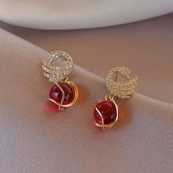 Red_Simulated_Pearl_Gold_Tone_Bead_Drop_Earrings_For_Women