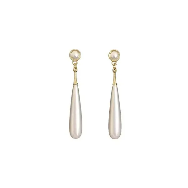 White_Stainless_Steel_Teardrop_Pearl_Gold_Tone_Dangle_Earrings_For_Women