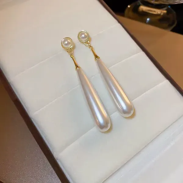 White_Stainless_Steel_Teardrop_Pearl_Gold_Tone_Dangle_Earrings_For_Women
