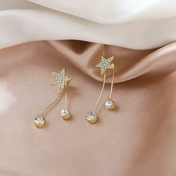 Crystal_Gold_Tone_Star_Rhinestone_Chain_Drop_Earrings_For_Women