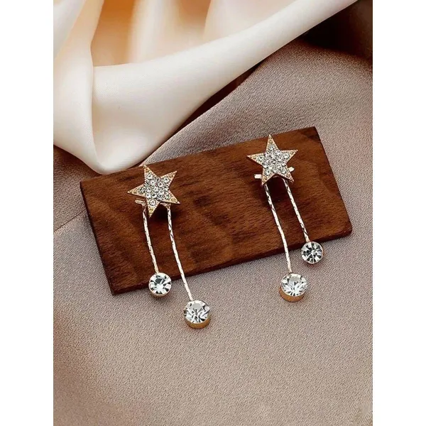 Crystal_Gold_Tone_Star_Rhinestone_Chain_Drop_Earrings_For_Women