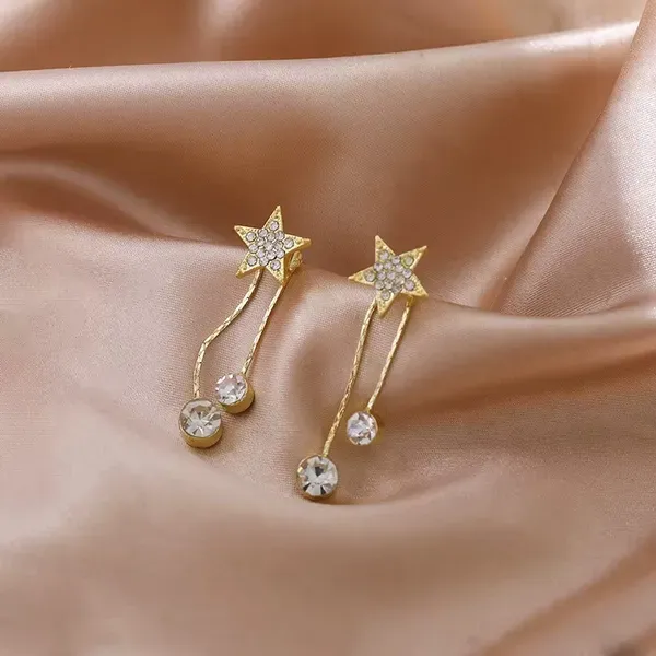 Crystal_Gold_Tone_Star_Rhinestone_Chain_Drop_Earrings_For_Women