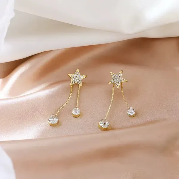 Crystal_Gold_Tone_Star_Rhinestone_Chain_Drop_Earrings_For_Women