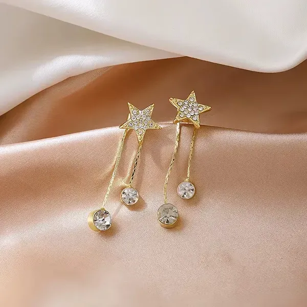 Crystal_Gold_Tone_Star_Rhinestone_Chain_Drop_Earrings_For_Women