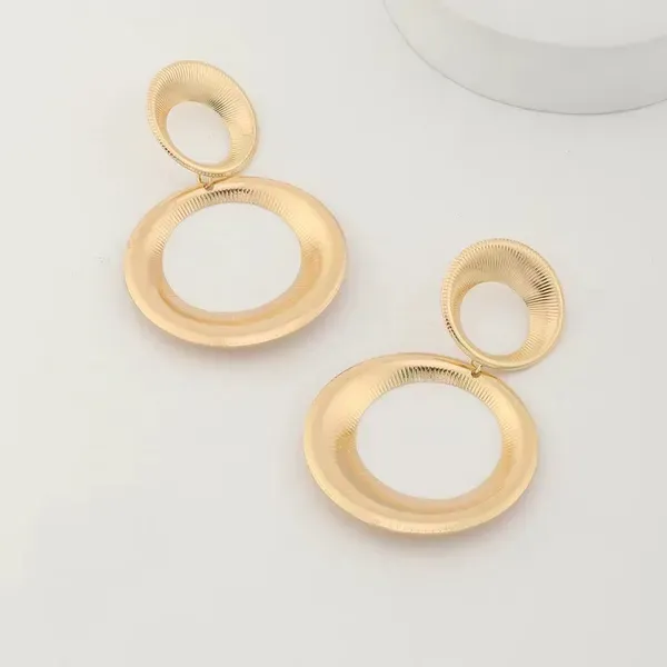 Gold_Plated_Ribbed_Double_Hoop_Drop_Earrings_For_Women