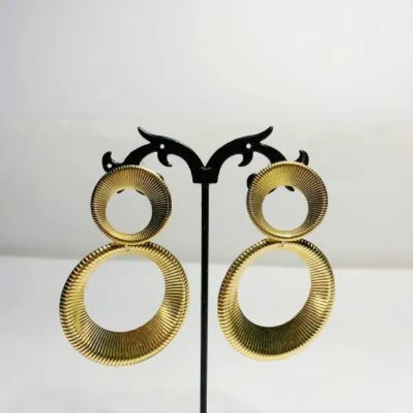 Gold_Plated_Ribbed_Double_Hoop_Drop_Earrings_For_Women