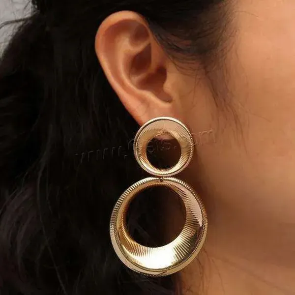 Gold_Plated_Ribbed_Double_Hoop_Drop_Earrings_For_Women