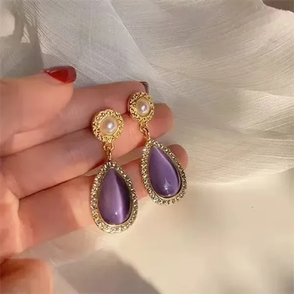 Crystal_Purple_Teardrop_Gemstone_Drop_Earrings_For_Women