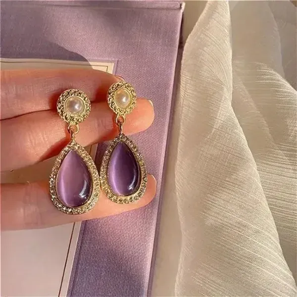 Crystal_Purple_Teardrop_Gemstone_Drop_Earrings_For_Women