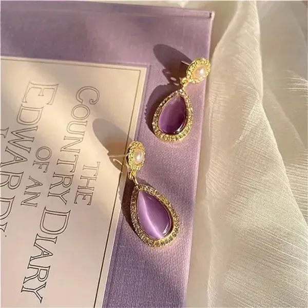 Crystal_Purple_Teardrop_Gemstone_Drop_Earrings_For_Women
