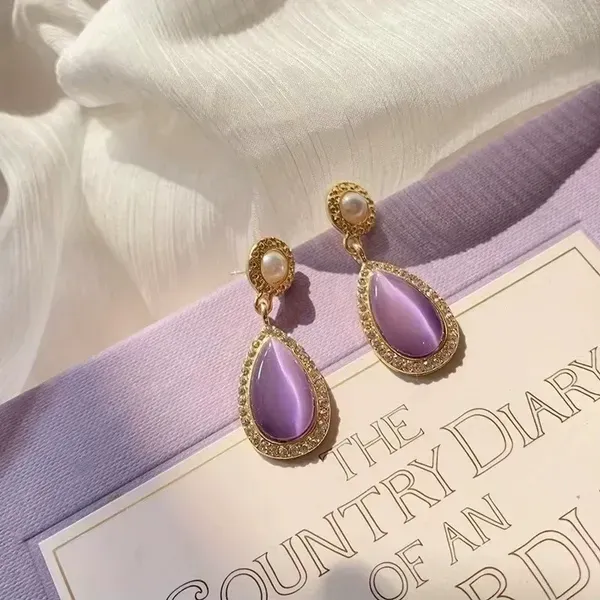 Crystal_Purple_Teardrop_Gemstone_Drop_Earrings_For_Women