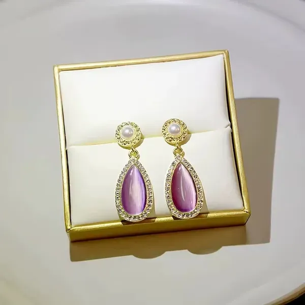 Crystal_Purple_Teardrop_Gemstone_Drop_Earrings_For_Women