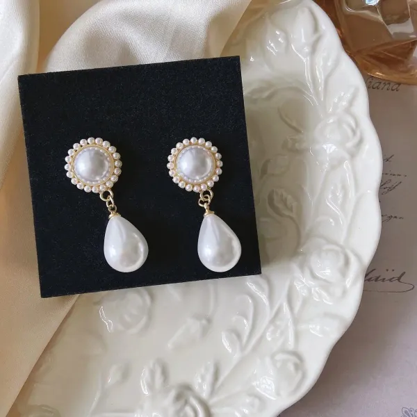 White_Pearl_Teardrop_Dangle_Round_Stud_Earrings_For_Women