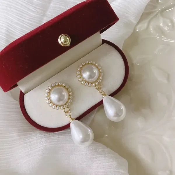 White_Pearl_Teardrop_Dangle_Round_Stud_Earrings_For_Women
