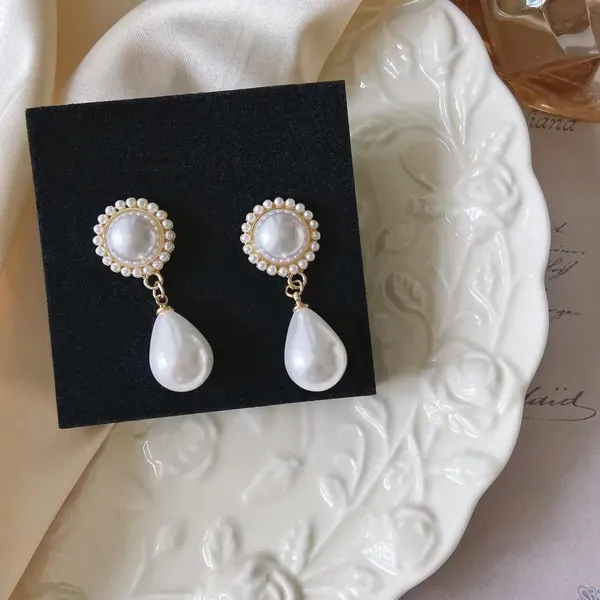 White_Pearl_Teardrop_Dangle_Round_Stud_Earrings_For_Women