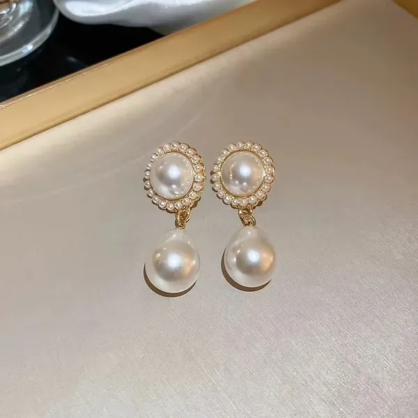 White_Pearl_Teardrop_Dangle_Round_Stud_Earrings_For_Women