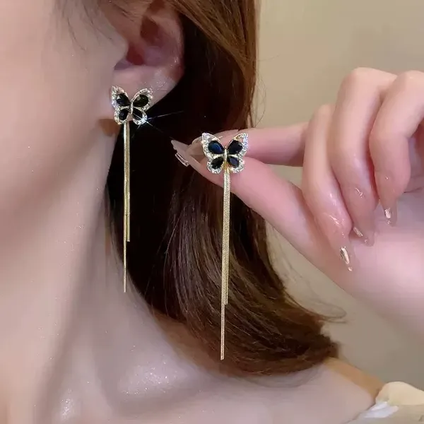Gold_Tone_Butterfly_Rhinestone_Tassel_Drop_Earrings_For_Women