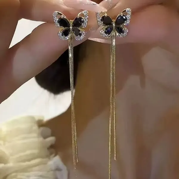 Gold_Tone_Butterfly_Rhinestone_Tassel_Drop_Earrings_For_Women