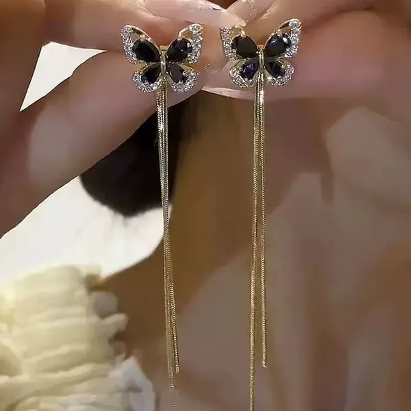 Gold_Tone_Butterfly_Rhinestone_Tassel_Drop_Earrings_For_Women