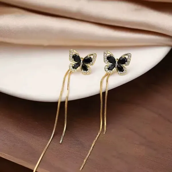 Gold_Tone_Butterfly_Rhinestone_Tassel_Drop_Earrings_For_Women
