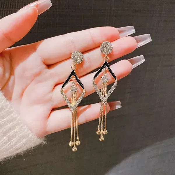 Black_Enamel_Crystal_Rhinestone_Tassel_Drop_Earrings_For_Women