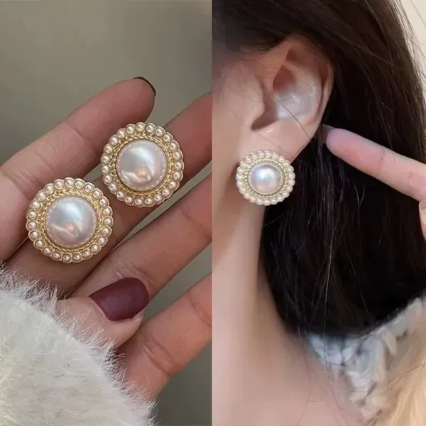 White_Pearl_Cubic_Zirconia_Round_Stud_Earrings_For_Women