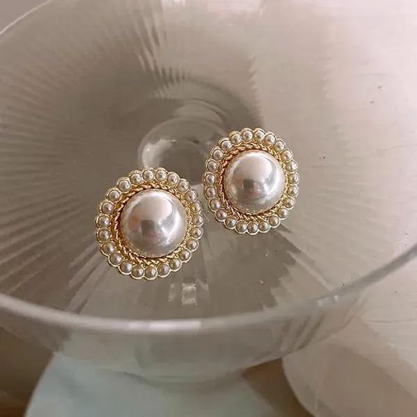 White_Pearl_Cubic_Zirconia_Round_Stud_Earrings_For_Women