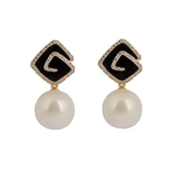 Black_Crystal_Pearl_Drop_Enamel_Square_Top_Earrings_For_Women