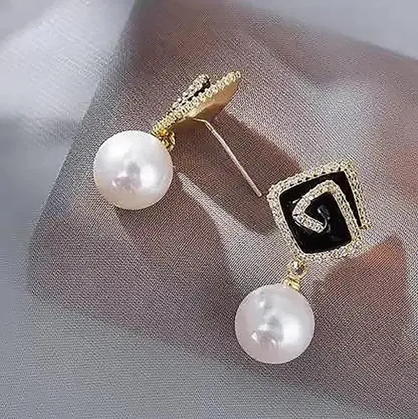 Black_Crystal_Pearl_Drop_Enamel_Square_Top_Earrings_For_Women