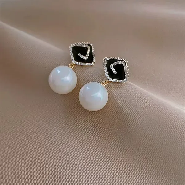 Black_Crystal_Pearl_Drop_Enamel_Square_Top_Earrings_For_Women