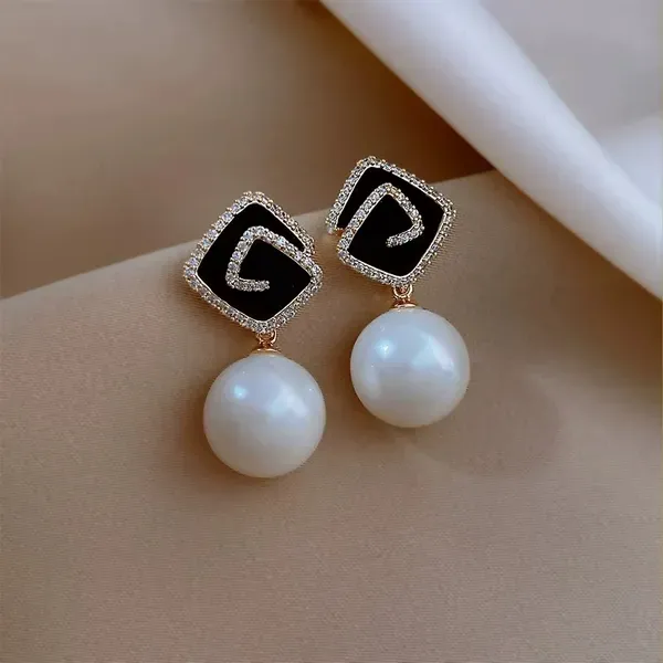 Black_Crystal_Pearl_Drop_Enamel_Square_Top_Earrings_For_Women