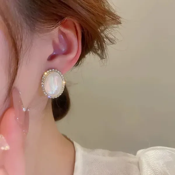 White_Mother_Of_Pearl_Crystal_Halo_Oval_Stud_Earrings_For_Women