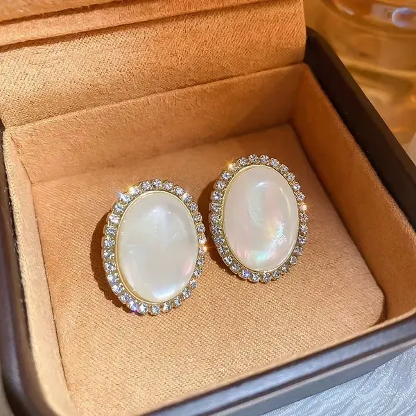 White_Mother_Of_Pearl_Crystal_Halo_Oval_Stud_Earrings_For_Women