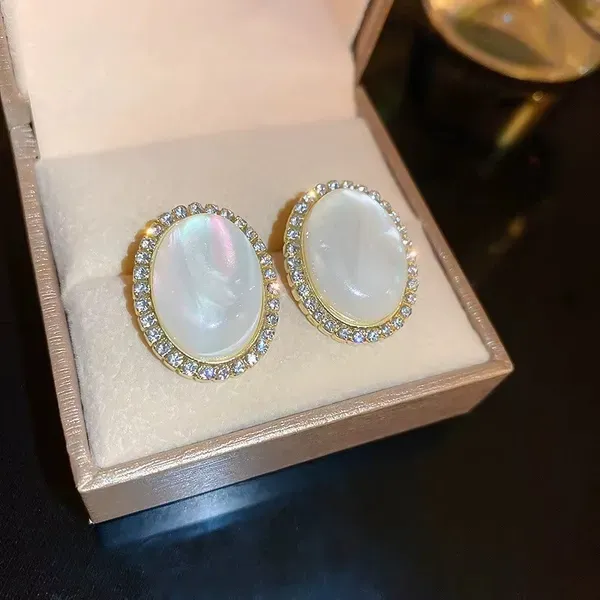 White_Mother_Of_Pearl_Crystal_Halo_Oval_Stud_Earrings_For_Women