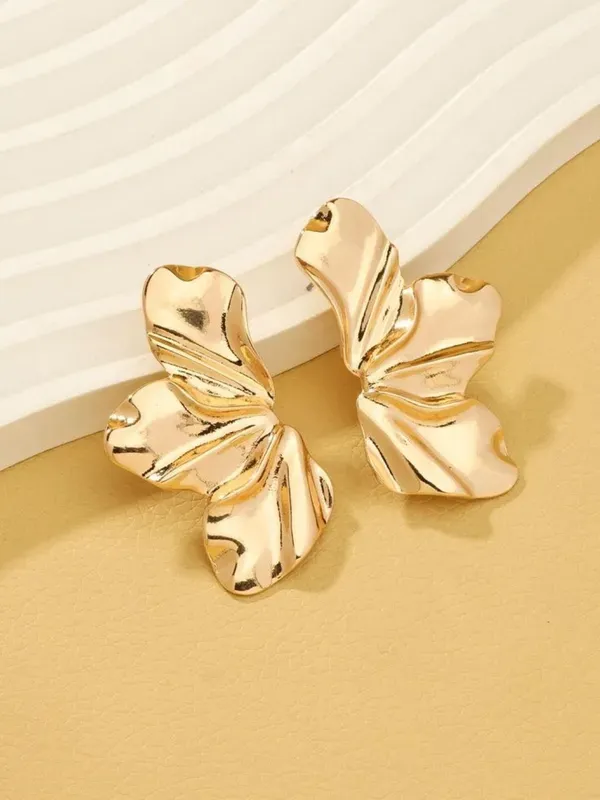 Gold_Tone_Metal_Sculptural_Flower_Petal_Stud_Earrings_For_Women