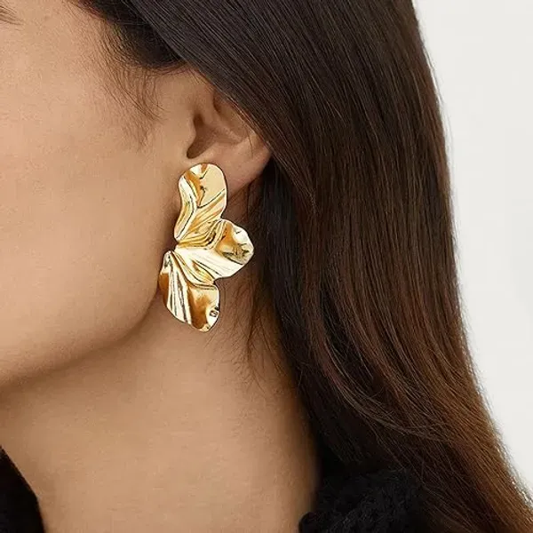 Gold_Tone_Metal_Sculptural_Flower_Petal_Stud_Earrings_For_Women