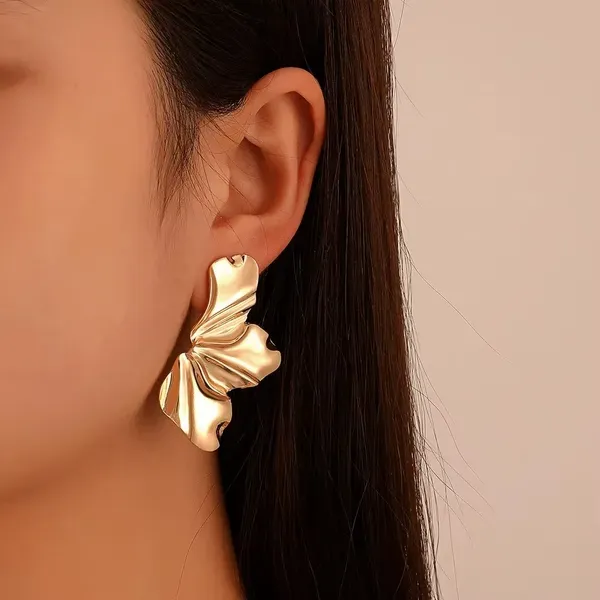 Gold_Tone_Metal_Sculptural_Flower_Petal_Stud_Earrings_For_Women