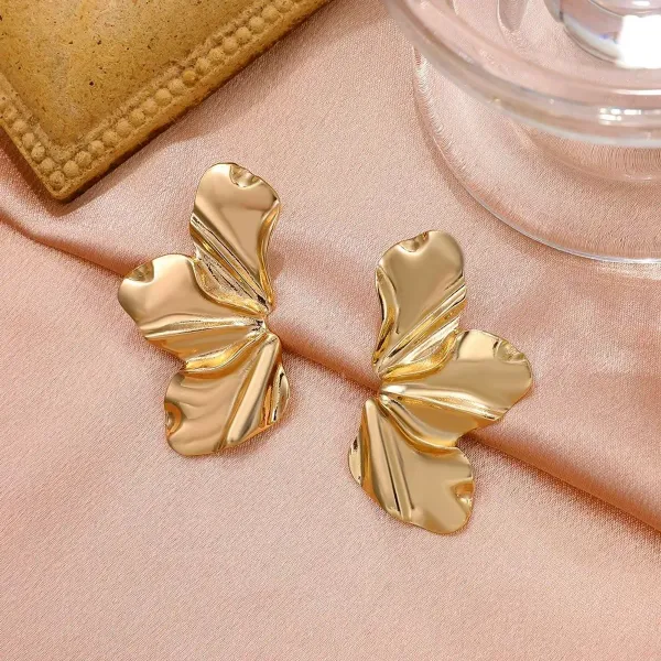 Gold_Tone_Metal_Sculptural_Flower_Petal_Stud_Earrings_For_Women